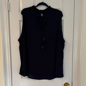 Bobeau Navy Sleeveless Blouse with Tassel Tie